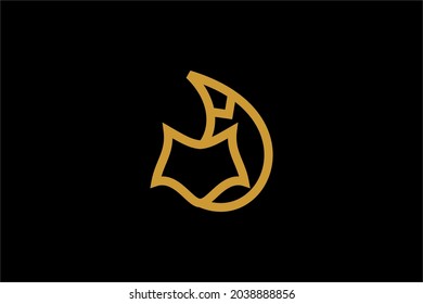 Fox logo design vector. Wild animal illustration symbol. Gold fox outline vector icon.