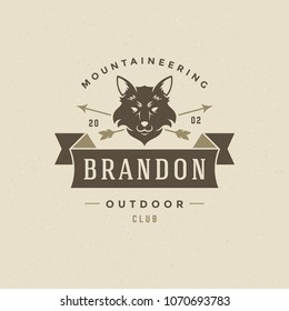 Fox logo emblem vector illustration. Outdoor adventure leisure, fox head silhouette shirt, print stamp. Vintage typography badge design.