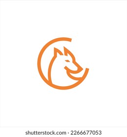 El logo de zorro formado con líneas y formas de diferente espesor crea un logo de zorro de color naranja.