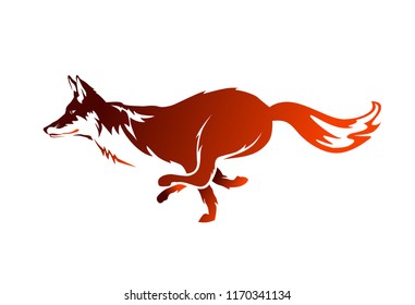 Fox logo inspiration, running wolf vector silhouette. animal wild illustration
