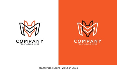 Logotipo de Fox con la letra M. M. Icono del logotipo de Fox. Ilustración de logotipo de Vector simple moderno