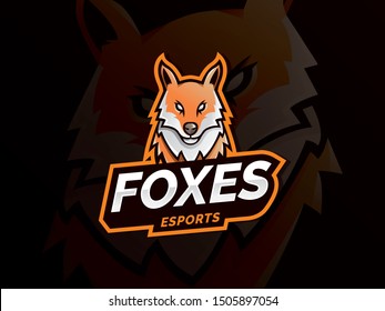 Fox logo mascot sport illustration. Modern icons for logos and emblem. Fox head illustration. Fox head mascot, eSports logo, Mascot for a sport team. Fox esport gaming mascot logo template