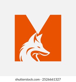 Logotipo de Fox en la letra M Plantilla de Vector