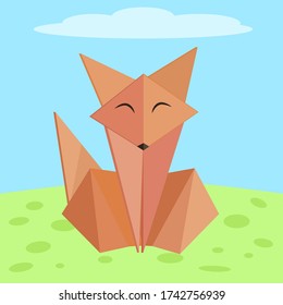 Fox logo in origami style. Origami fox.