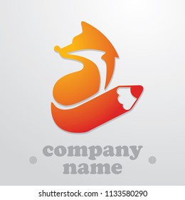Fox logo with a pencil tail, can be used by design studios, art gallerys and art schools. Art logo