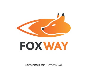 Fox logo. Rocket and fire logotype. Animal icon. Fox way sign. Web banner. Vector design illustration. 