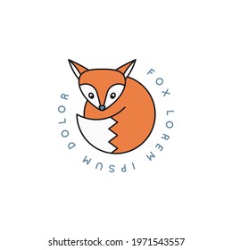Fox logo. Rounded linear fox icon on white background