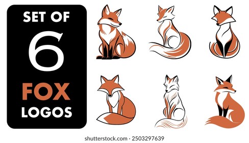 Fox Logo Set: 6 Unique Designs - Flat Vector Illustration