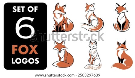 Fox Logo Set: 6 Unique Designs - Flat Vector Illustration