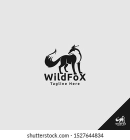 Fox Logo with silhouette style use wild animal hunter concept looking at back