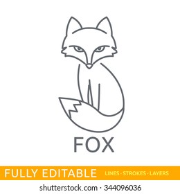 Fox. Logo template. Fully editable outlines, saved lines and layers. Sketch hand drawn design of animals logo. Modern vector concept. 