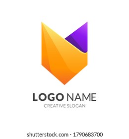 fox logo template, modern 3d logo style in gradient yellow and purple color