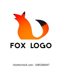 Fox logo template. Orange fox symbol with tail. Vector illustration.