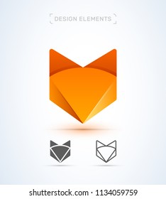 Fox logo template. Origami, material design, flat and line art style icon collection