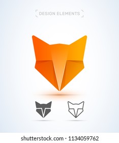 Fox logo template. Origami, material design, flat and line art style icon collection