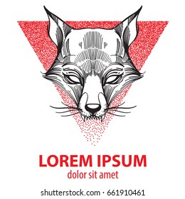 Fox logo. Totem contour drawing. Illustration for T-shirt design.