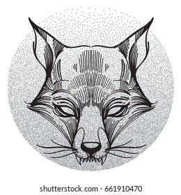 Fox logo. Totem contour drawing. Illustration for T-shirt design.