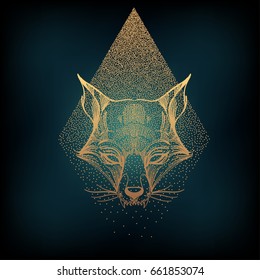 Fox logo. Totem is a gold contour pattern. Illustration for T-shirt design.