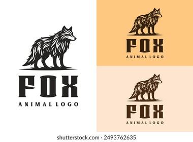 fox logo vector illustration with ink drawing style and vintage style	