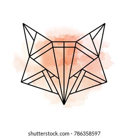 Fox logo with watercolor background. One line icon. 