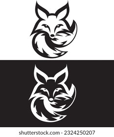 Fox logos and icons concepts in black and white in vector art
