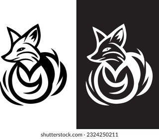 Fox logos and icons concepts in black and white in vector art
