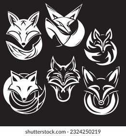 Fox logos and icons concepts in black and white in vector art