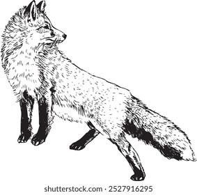 Fox looking - hand drawn realistic vector animal illustration