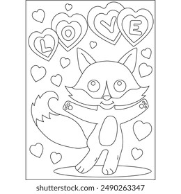 fox love and affection theme coloring book page for kids or grown adults coloring book mindful relaxation activity