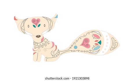 Fox of love with patterns, character, abstraction, vector, graphic design, Valentine's day
