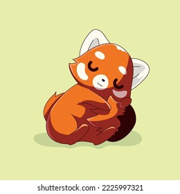 Fox lovingly grasping its own tail