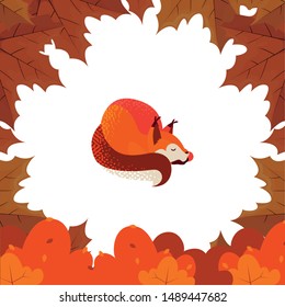 fox mammal happy autumn season flat design