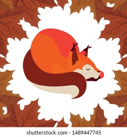 fox mammal happy autumn season flat design