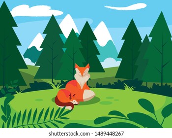 fox mammal happy autumn season flat design