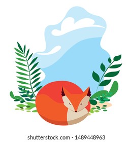 fox mammal happy autumn season flat design