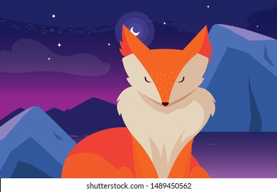fox mammal happy autumn season flat design