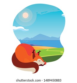 fox mammal happy autumn season flat design