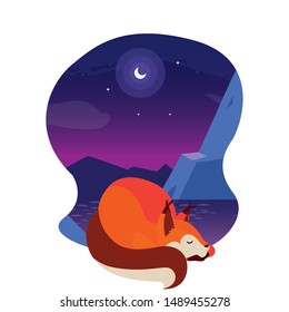 fox mammal happy autumn season flat design