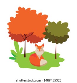 fox mammal happy autumn season flat design