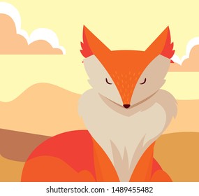 fox mammal happy autumn season flat design