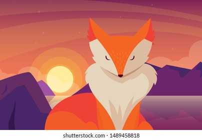 fox mammal happy autumn season flat design