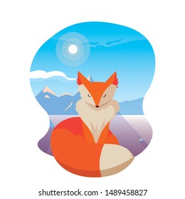 fox mammal happy autumn season flat design