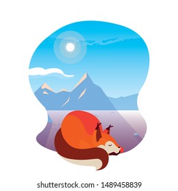 fox mammal happy autumn season flat design