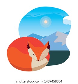 fox mammal happy autumn season flat design