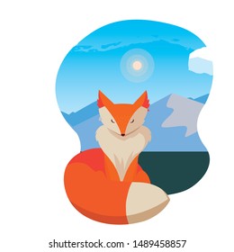 fox mammal happy autumn season flat design