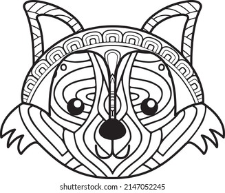 Fox mandala coloring page. Fox graphic with lines in mandala style