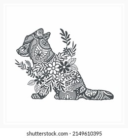 Fox Mandala with Flower. Vector, Line Art