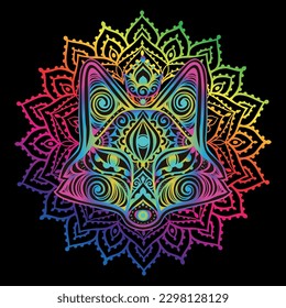 Ornamento de Fox Mandala. Ilustración del vector