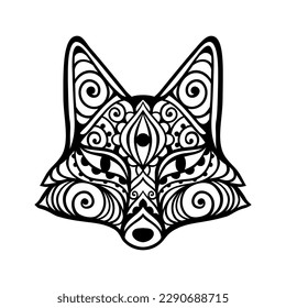 Fox mandala ornament. Vector illustration. Flower Ethnic drawing. Fox animal nature in Zen boho style. Coloring page black and white