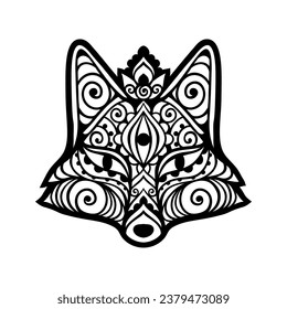 Ornamento de Fox Mandala. Ilustración vectorial. Dibujo étnico de las flores. Naturaleza animal Fox al estilo Zen boho. Página de color blanco y negro